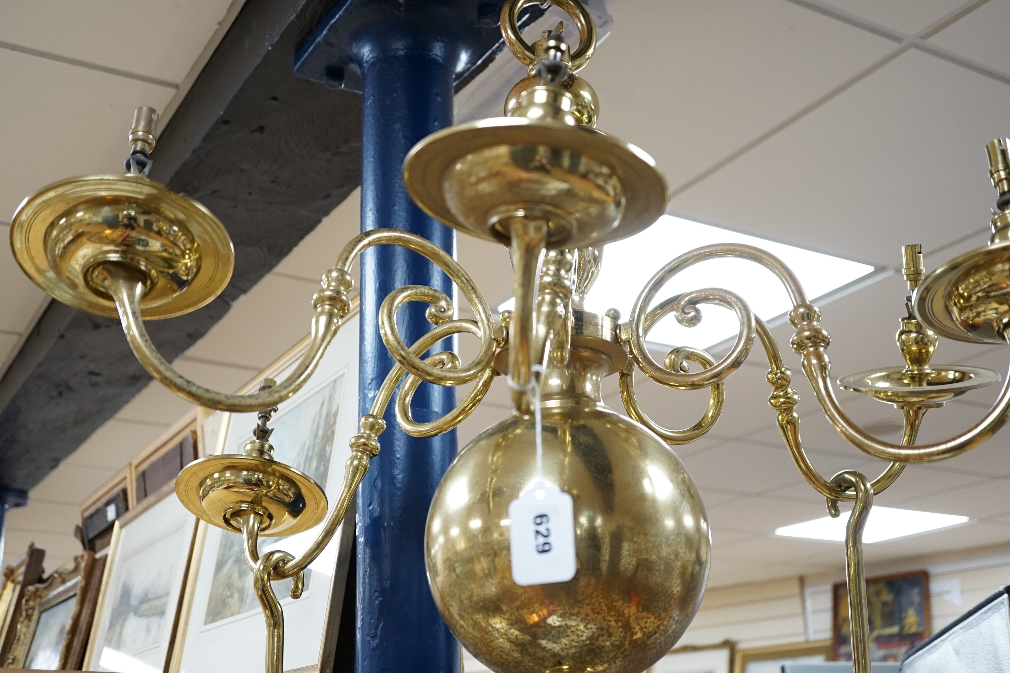 An 18th century style Dutch brass six branch electrolier